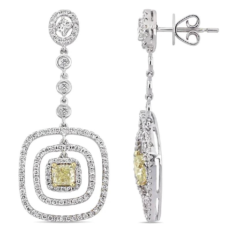 Miadora 2-Tone 18k Gold 3ct TDW Yellow and White Diamond Triple Halo Drop Earrings