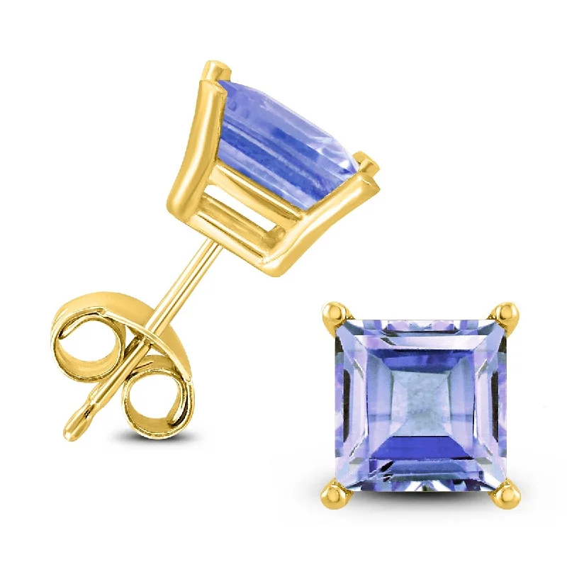 Marquee 14K Yellow Gold 5MM Square Tanzanite Earrings